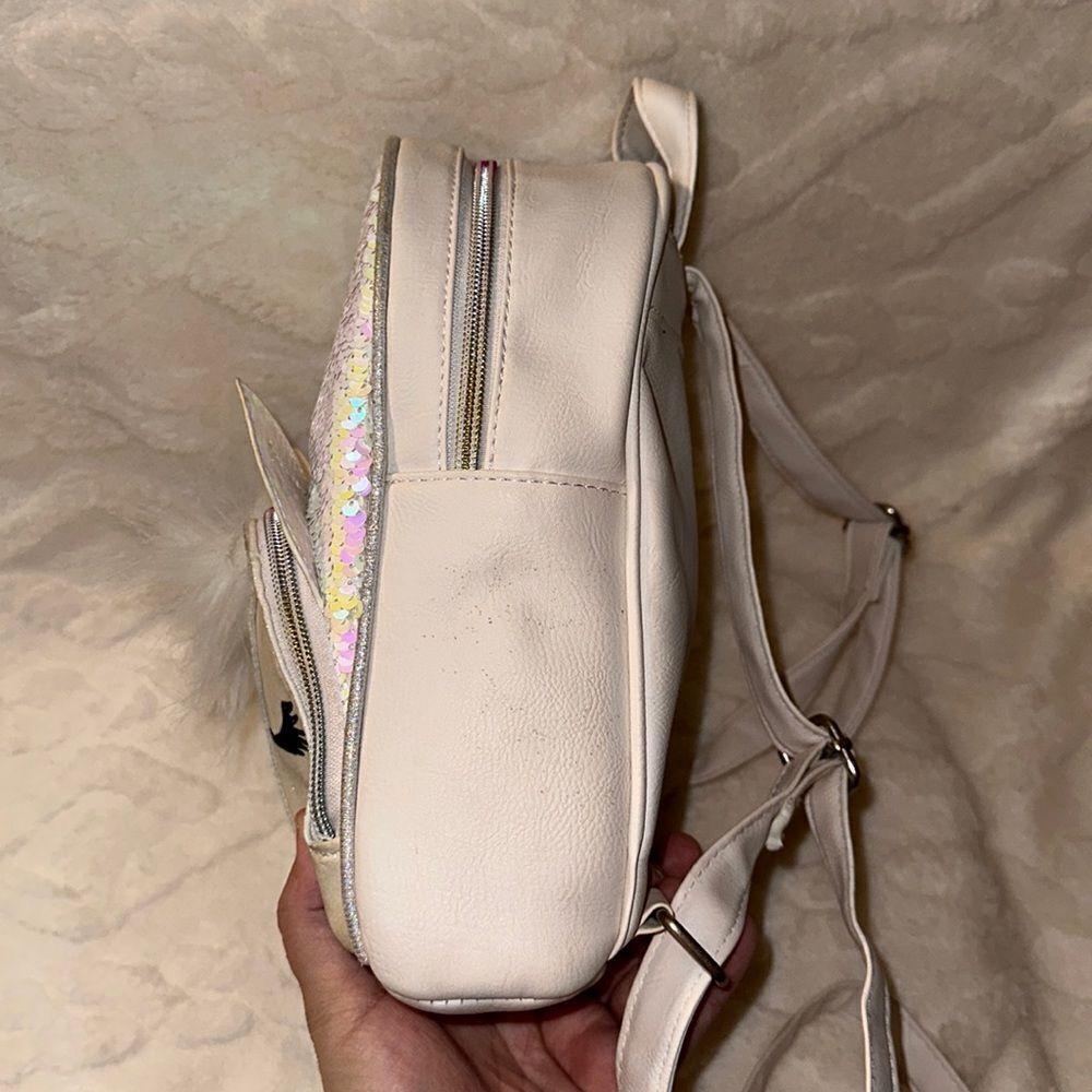 OMG White Rainbow Sequined Faux Leather Kitty Mini Backpack - Picture 6 of 15